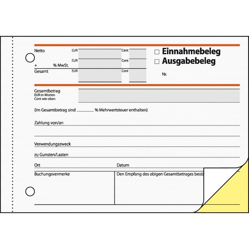 Ausgabe-/ Einnahmebeleg A6 quer 3x40Blatt selbstdurchschreibend Sigel SD026 Produktbild Additional View 2 L
