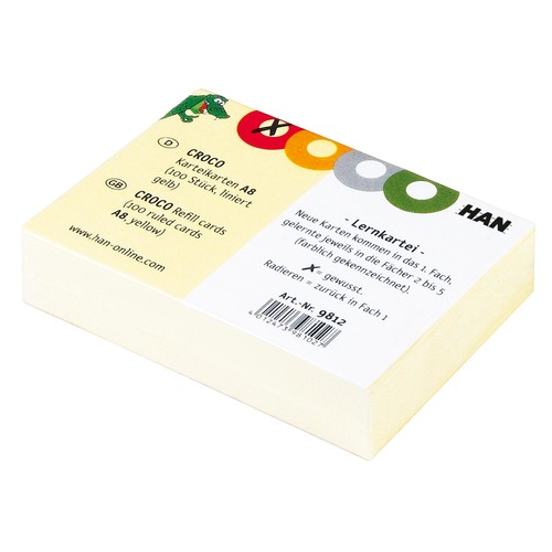 Karteikarton für Croco für Vokabeln mit Datumsaufdruck 2-6-19 A8 liniert gelb Papier HAN 9811 (PACK=100 STÜCK) Produktbild Front View L