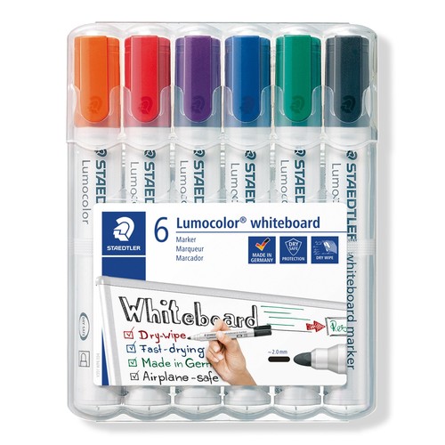 Whiteboardmarker Lumocolor 351 Etui 2mm Rundspitze sortiert trocken abwischbar Staedtler 351WP6 (ETUI=6 STÜCK) Produktbild Additional View 1 L