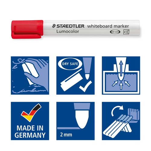 Whiteboardmarker Lumocolor 351 Etui 2mm Rundspitze sortiert trocken abwischbar Staedtler 351WP6 (ETUI=6 STÜCK) Produktbild Additional View 3 L