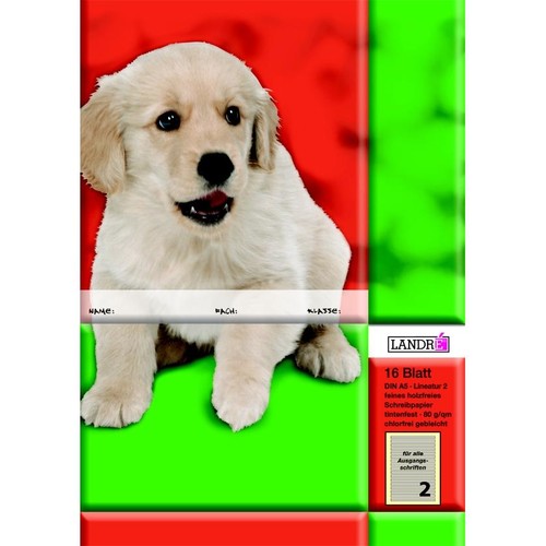 Heft starker Deckel A5 Lineatur 2 2.Schuljahr 16Blatt 80g holzfrei weiß Landré 100050068 Produktbild Front View L