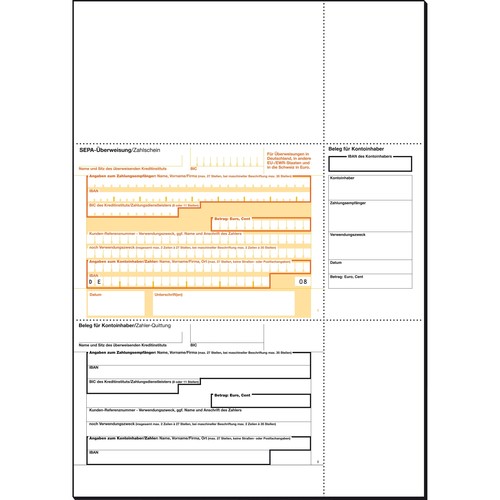 Standardüberweisung Inkjet+Laser+Kopier SEPA A4 90g beleglesefähig Sigel ZV572 (PACK=250 BLATT) Produktbild