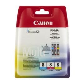 Tintenpatronen CLI-8 Multipack für Pixma IP4200/5200/MP500 je 13ml cyan+magenta+yellow Canon 0621b029 (ST=3 STÜCK) Produktbild