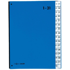 Pultordner 32 Fächer 1-31  Sichtlöcher dehnbarer Leinenrücken blau Pappe Pagna 24329-02 Produktbild