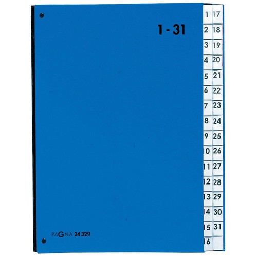 Pultordner 32 Fächer 1-31  Sichtlöcher dehnbarer Leinenrücken blau Pappe Pagna 24329-02 Produktbild Front View L