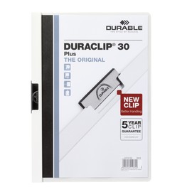 Klemmmappe Duraclip30 Plus A4 mit Tasche bis 30Blatt weiß Hartfolie Durable 2213-02 Produktbild