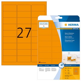 Etiketten Inkjet+Laser+Kopier 63,5x29,6mm auf A4 Bögen neonorange permanent Herma 5141 (PACK=540 STÜCK) Produktbild