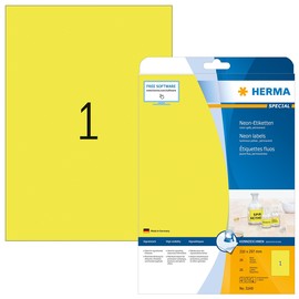 Etiketten Inkjet+Laser+Kopier 210x297mm A4 neongelb permanent Herma 5148 (PACK=20 STÜCK) Produktbild