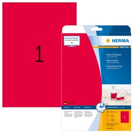 Etiketten Inkjet+Laser+Kopier 210x297mm A4 neonrot permanent Herma 5048 (PACK=20 STÜCK) Produktbild