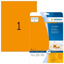 Etiketten Inkjet+Laser+Kopier 210x297mm auf A4 Bögen neonorange permanent Herma 5149 (PACK=20 STÜCK) Produktbild