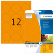 Etiketten Inkjet+Laser+Kopier ø 60mm auf A4 Bögen neonorange permanent Herma 5153 (PACK=240 STÜCK) Produktbild