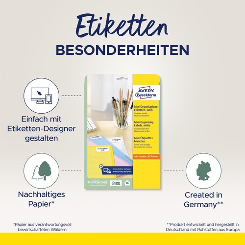 Mini-Etiketten Inkjet+Laser+Kopier 35,6x16,9mm auf A4 Bögen weiß Zweckform L7632-25 (PACK=2000 STÜCK) Produktbild Additional View 3 L