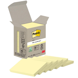 Haftnotizen Post-it Recycling Notes Mini Tower 38x51mm gelb Papier 3M 653-1B (PACK=6x 100 BLATT) Produktbild