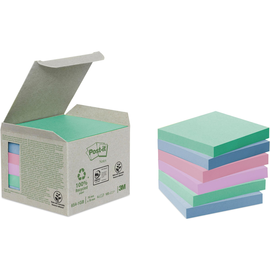 Haftnotizen Post-it Recycling Notes Tower 76x76mm mint, hellblau, rosa, pink Papier 3M 654-1GB (ST=6x 100 BLATT) Produktbild