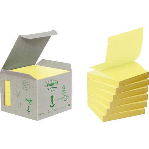 Haftnotizen Post-it Recycling Z-Notes Mini Tower 76x76mm gelb Papier 3M R3301B (PACK=6x 100 STÜCK) Produktbild