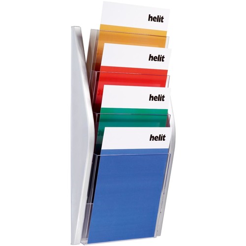 Wand-Prospekthalter A4 280x80x540mm 4 Fächer silber Helit H6270100 Produktbild Additional View 1 L