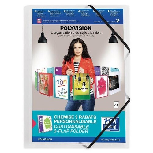Eckspanner Oxford polyvision für 300 Blatt mit 3 Klappen farblos PP 100201153 Produktbild Front View L