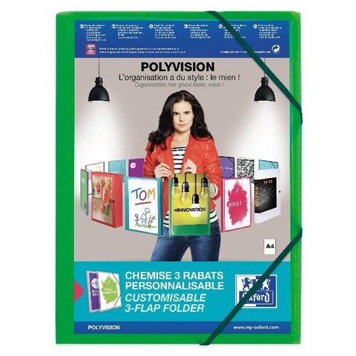 Eckspanner Oxford polyvision für 300Blatt mit 3 Klappen limone PP 100201155 Produktbild Front View L