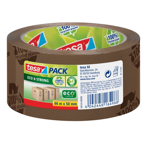 Klebeband Tesapack Eco & Strong 50mm x 66m braun bedruckt recyceltem PP Tesa 58155-00000-00 Produktbild Front View L