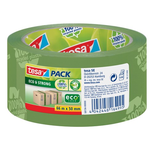 Klebeband Tesapack Eco & Strong 50mm x 66m grün bedruckt recyeltem PP Tesa 58156-00000-00 Produktbild Front View L