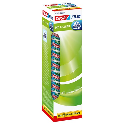 Klebefilm Eco & Clear 15mm x 10m transparent klar Tesa 57070-00000-00 (PACK=10 ROLLEN) Produktbild Additional View 1 L