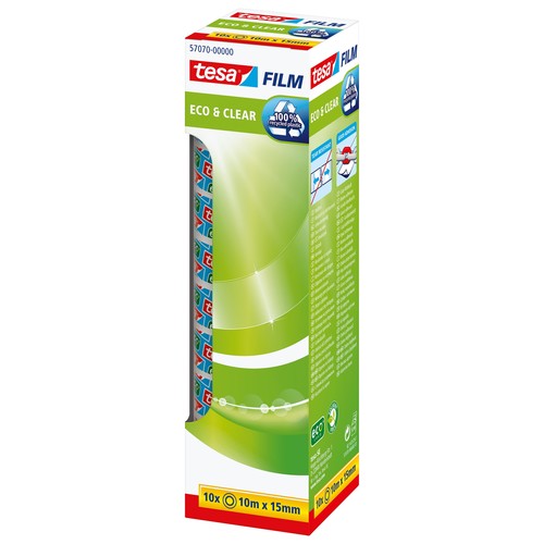Klebefilm Eco & Clear 15mm x 10m transparent klar Tesa 57070-00000-00 (PACK=10 ROLLEN) Produktbild Additional View 2 L