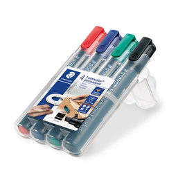 Permanentmarker Lumocolor 350 Etui 2-5mm Keilspitze sortiert wasserfest Staedtler 350WP4 (PACK=4 STÜCK) Produktbild