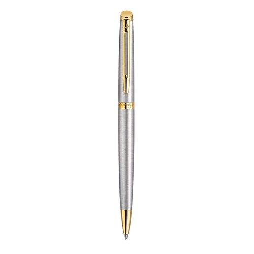 Kugelschreiber Hémisphére Edelstahl G.C. mit vergoldetem Clip silber Waterman S0920370 Produktbild Front View L