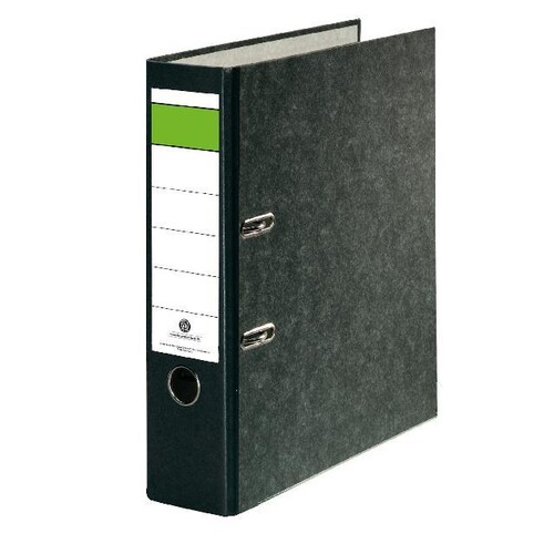 Ordner -grüner Balken- A4 80mm schwarz Pappe BestStandard Produktbild Front View L