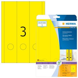 Rückenschilder zum Bedrucken 61x297mm lang breit auf A4 Bögen gelb selbstklebend Herma 5136 (PACK=60 STÜCK) Produktbild