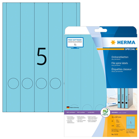 Rückenschilder zum Bedrucken 38x297mm lang schmal auf A4 Bögen blau selbstklebend Herma 5133 (PACK=100 STÜCK) Produktbild