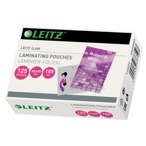 Laminierfolien Visitenkarte 90x60mm 125µ glänzend Leitz 7369-00-02 (PACK=100 STÜCK) Produktbild Additional View 1 L