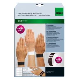 Eventbänder mit Etiketten 26cm schwarz besonders weiches Material Sigel EB215 (PACK=120 STÜCK) Produktbild