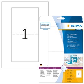 CD-Einleger Inkjet+Laser+Kopier für Slimcase 121x242mm auf A4 Bögen weiß perforiert Herma 5033 (PACK=25 STÜCK) Produktbild