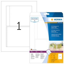 CD-Einleger Inkjet+Laser+Kopier für Jewelcase 115x118mm auf A4 Bögen weiß perforiert Herma 5036 (PACK=25 STÜCK) Produktbild