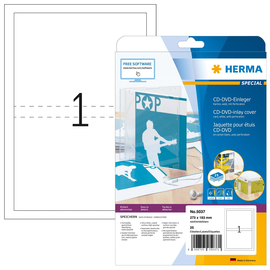 CD-Einleger Inkjet+Laser+Kopier für DVD-Hüllen 273x183mm auf A4 Bögen weiß perforiert Herma 5037 (PACK=25 STÜCK) Produktbild