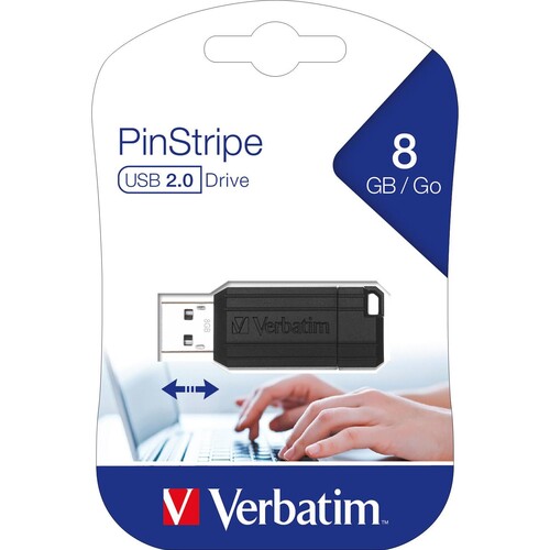 USB Stick Pin Stripe Store 'n Go 8GB schwarz Verbatim 49062 Produktbild Front View L