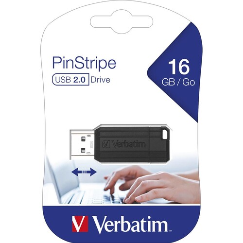 USB Stick 2.0 Pin Stripe Store 'n Go 16GB schwarz Verbatim 49063 Produktbild Front View L