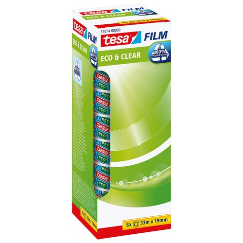 Klebefilm Eco & Clear 19mm x 33m transparent klar Tesa 57074-00000-00 (PACK=8 ROLLEN) Produktbild Additional View 1 L