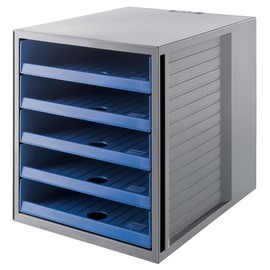 Schubladenbox Öko 5 Schübe offen 275x320x330mm Gehäuse grau Schübe blau Kunststoff HAN 14018-16 Produktbild