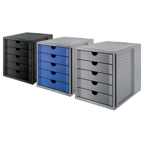 Schubladenbox Öko 5 Schübe 275x320x330mm Gehäuse grau Schübe blau Kunststoff HAN 14508-16 Produktbild Additional View 2 L