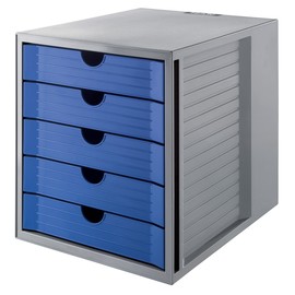 Schubladenbox Öko 5 Schübe 275x320x330mm Gehäuse grau Schübe blau Kunststoff HAN 14508-16 Produktbild