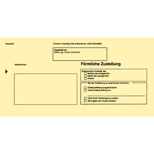 Postzustellungsbriefumschlag o. Fenster für innen DL 110x220mm gelb Rec. RNK 2045/100 (PACK=100 STÜCK) Produktbild Front View L