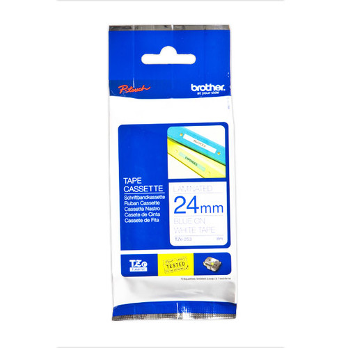 Schriftband laminiert 24mm/8m blau auf weiß Brother TZe-253 (ST=8 METER) Produktbild Additional View 1 L