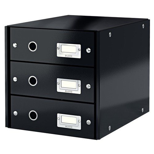 Schubladenbox Click&Store 3 Schübe 290x283x360mm schwarz Hartpappe Leitz 6048-00-95 Produktbild Front View L