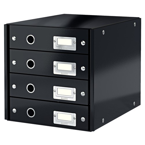 Schubladenbox Click&Store 4 Schübe 290x283x360mm schwarz Hartpappe Leitz 6049-00-95 Produktbild Front View L