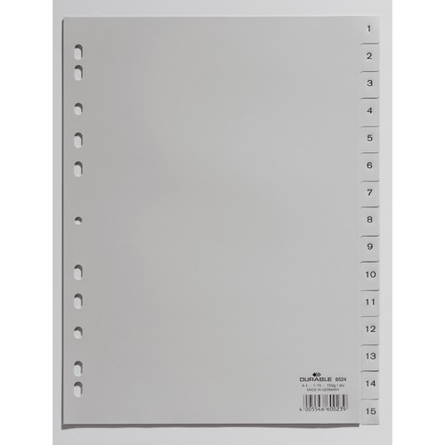 Register A4 Zahlen 1-15 grau Plastik BestStandard Produktbild Front View L