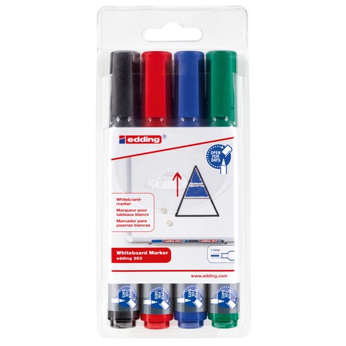 Whiteboardmarker 363/4S Etui 1-5mm Keilspitze sortiert trocken abwischbar Edding 4-363-4-2 (PACK=4 STÜCK) Produktbild
