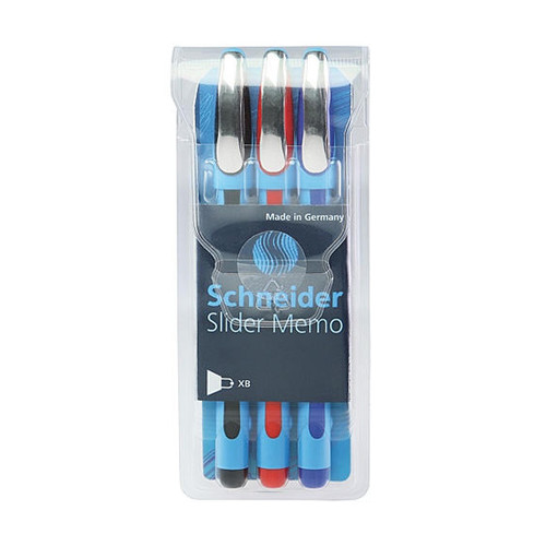 Kugelschreiber Slider Memo XB 1,4mm extrabreit schwarz/rot/blau Schneider 150293 (ETUI=3 STÜCK) Produktbild Front View L