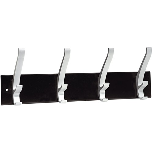 Garderobenleiste für die Wand Cypres 45x15x9cm 4 Kleiderhaken Unilux schwarz/silber 100340805 Produktbild Front View L